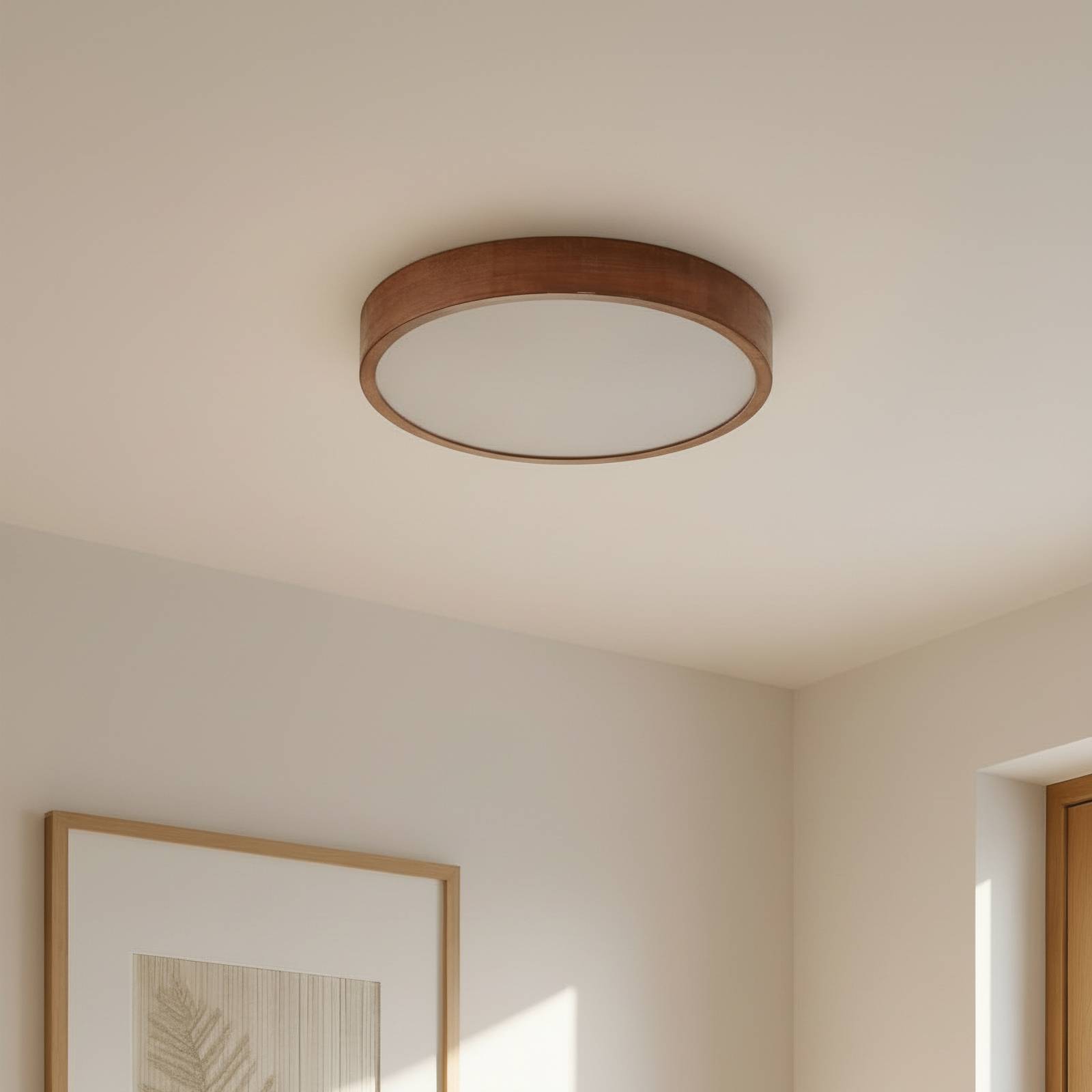 Deckenlampe Tanju Lindby, dimmbar, Holz dunkel, für Wohn- / Esszimmer, Holz, Deckenlampe
