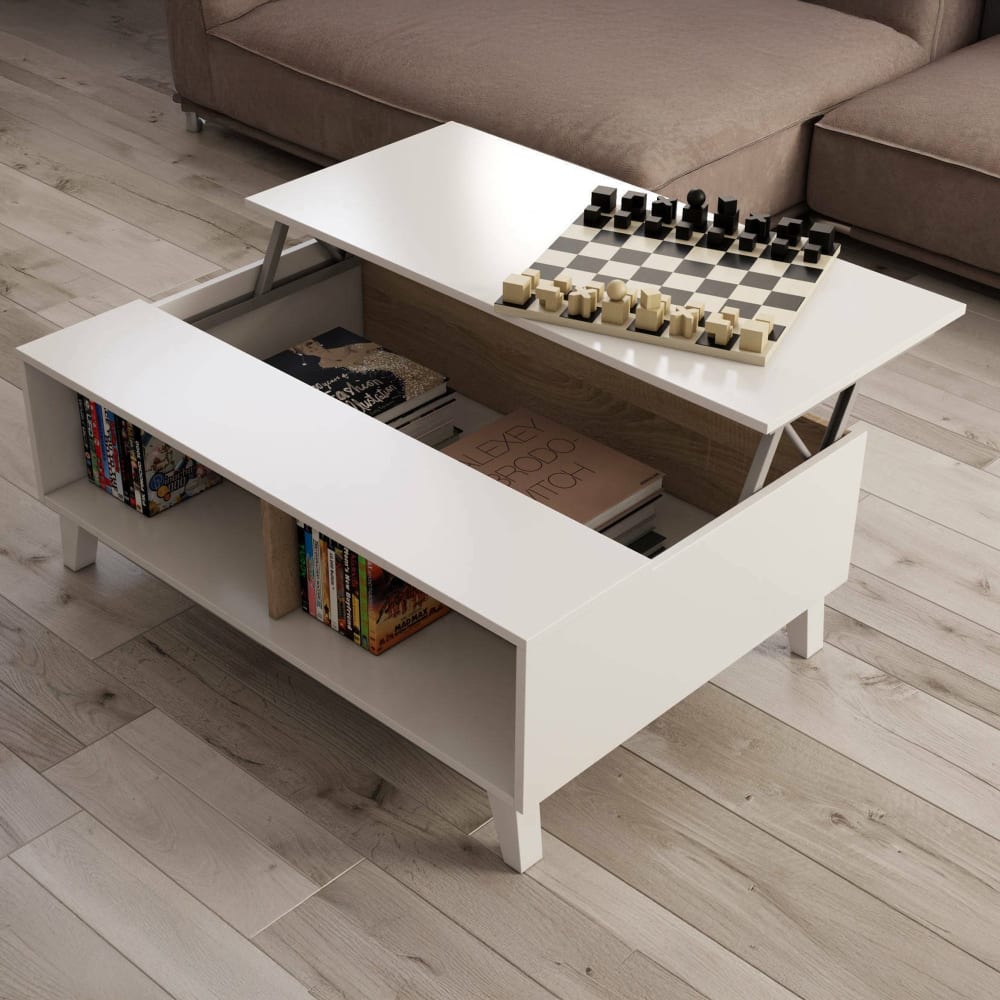 Dmora Table basse effet bois blanc 100x38 cm Blanc 100x68x38cm