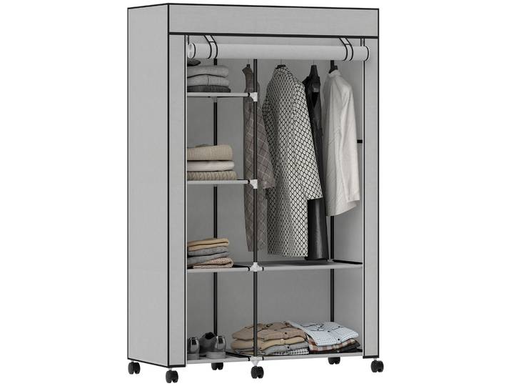 Homcom Armoire en tissu à roulettes Armoire portable avec 6 étagères et 1 tige de suspension pour chambre 103X43X162,5 cm