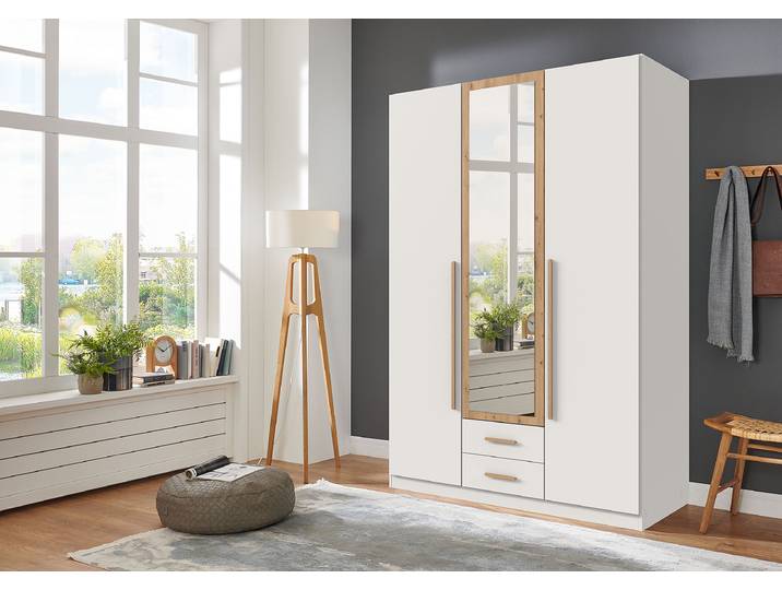 Drehtürenschrank Marburg 135cm Weiß/Weiß/Eiche Artisan Dekor