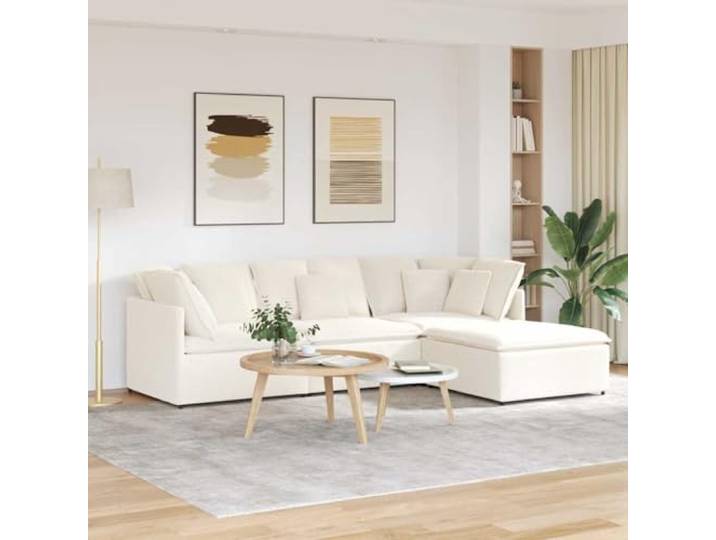 HEFZGDB Modulares Sofa mit Hocken in Lammwolloptik Creme – Elegantes Stoff Sofa mit Metallrahmen und Textilene Polsterung für vielseitige Sitzlösungen und ultimativen Komfort, 4