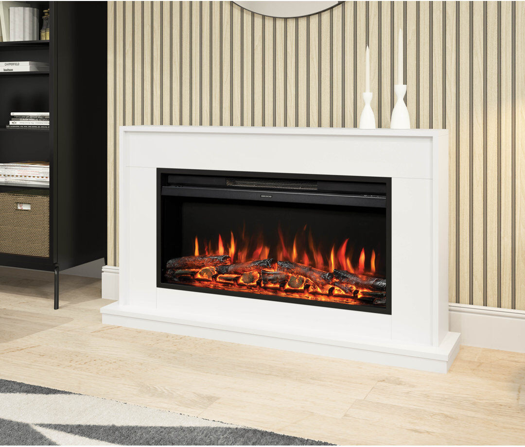 Flare Salehurst Timber Electric Fireplace White 76cm H x 123.60cm W x 25cm D