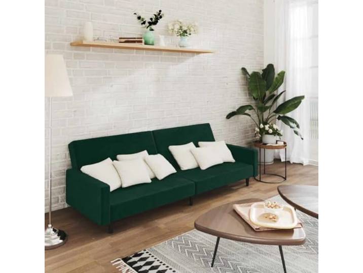 HEFZGDB Schlafsofa 2-Sitzer Dunkelgrün Samt Bettcouch Gästebett mit Holzrahmen und verstellbaren Rückenlehnen für Wohnzimmer und kleine Räume