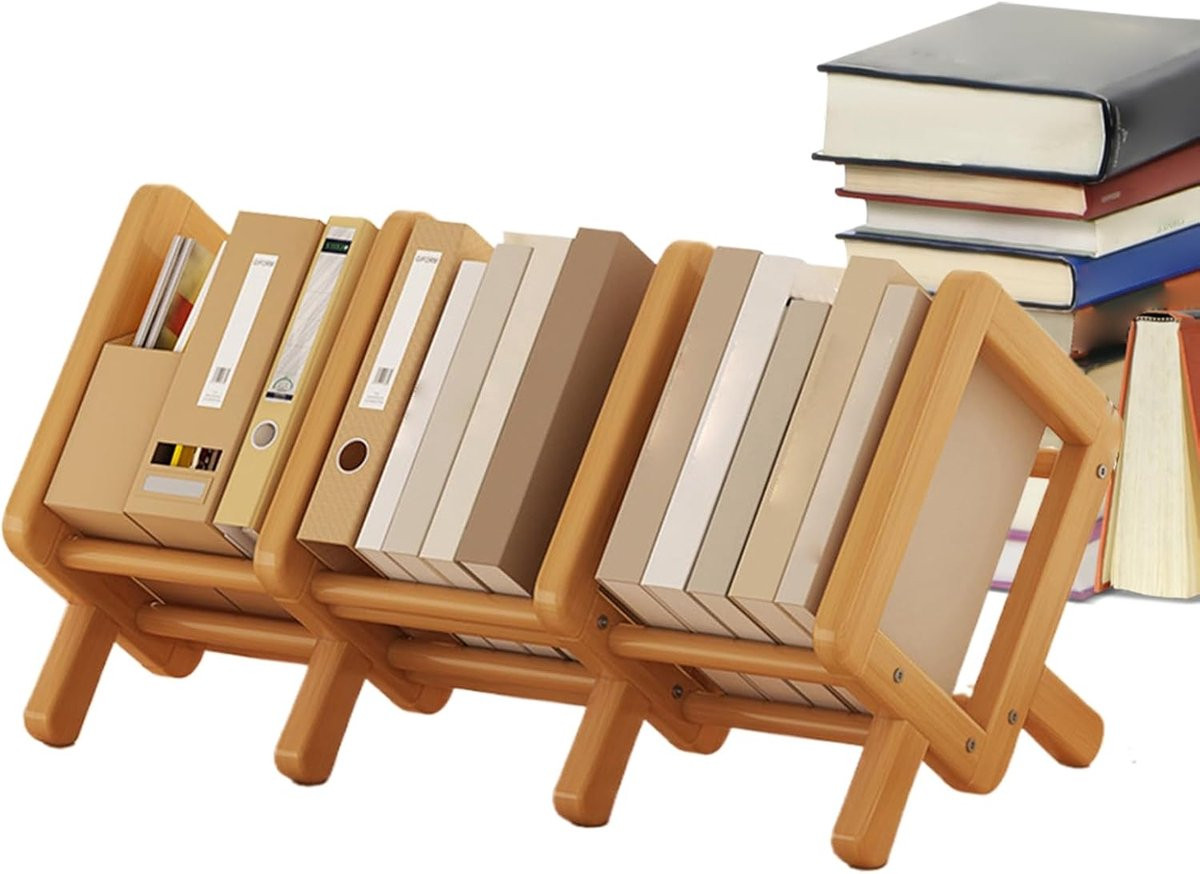 Verstelbare Bureau Boekenplank en Uitschuibaar Rek voor Bureau Organisatie in Houtkleur