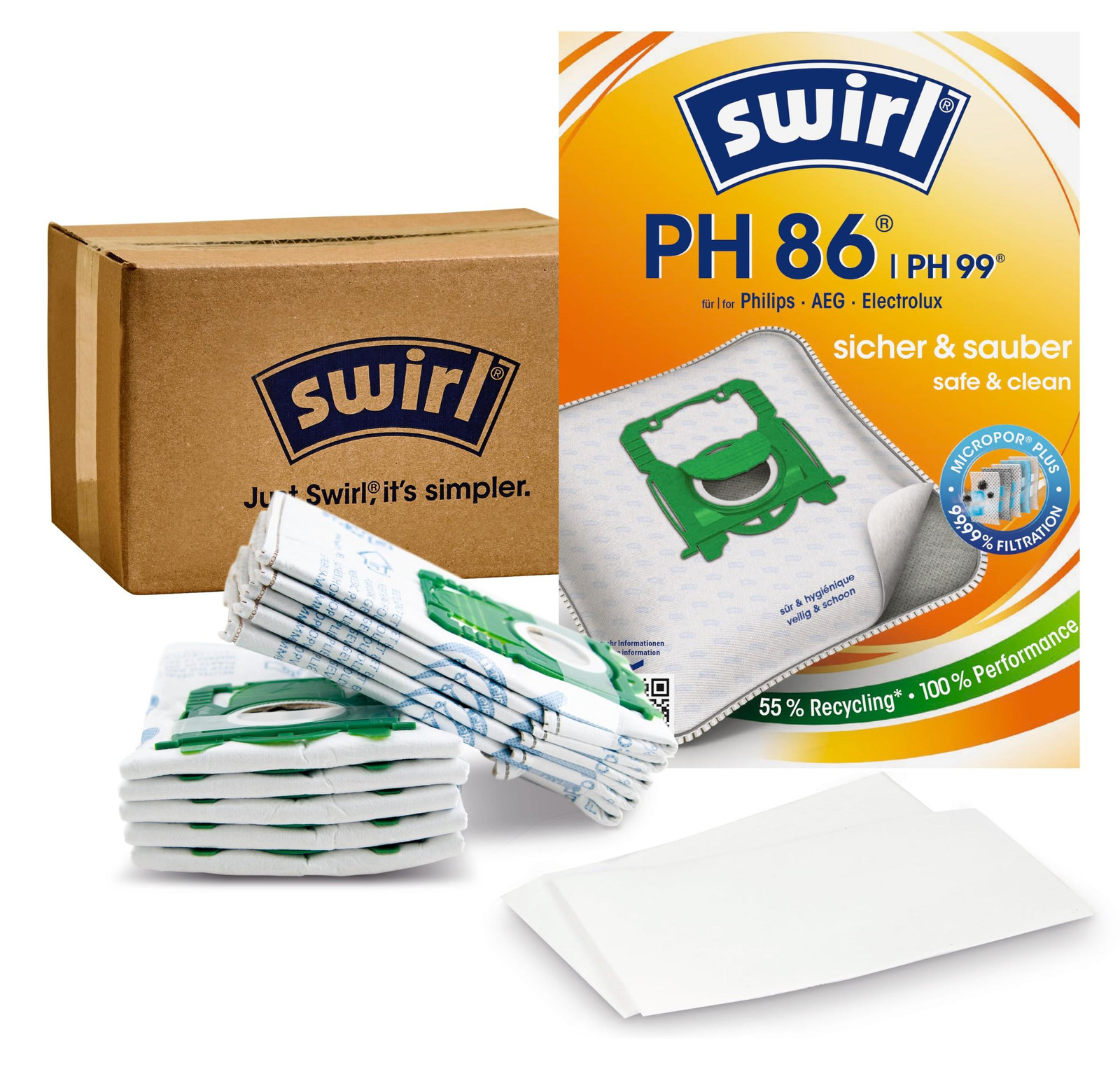 Swirl PH 86 EcoPor stofzuigzakken, 10 stuks scheurvaste stofzuigzakken voor diverse apparaten