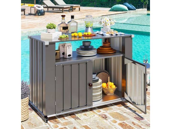 YODOLLA Desserte Exterieur Desserte BBQ Jardin avec Grand Placard - 2 Portes Roulettes Verrouillables - Noir