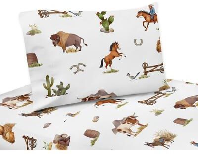 Sweet Jojo Designs Western Cowboy Boy 3-piece Twin Sheet Set Wild West Southern Charm Country South Horse Steer Cow Farm Animal