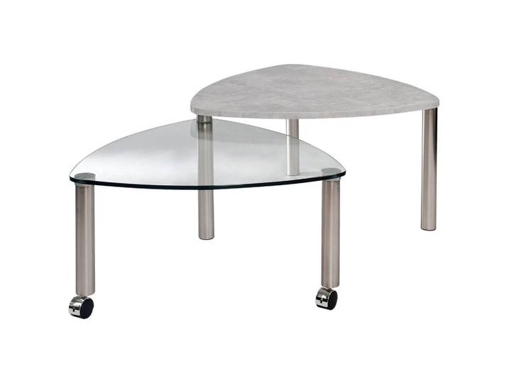 Couchtisch, Grau, Nickel, Glas, Freiform, Rundrohr, 85x39-44x85 cm, ausziehbar, Wohnzimmer, Wohnzimmertische, Couchtische, Couchtische Glas