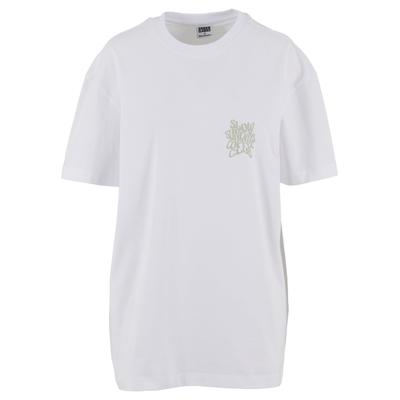 T-Shirt URBAN CLASSICS "Urban Classics Ladies Cotton Logo Shirt", Damen, Gr. 3XL, weiß, 100% Baumwolle, bedruckt, oversize, Rundhals, Shirts T-Shirt