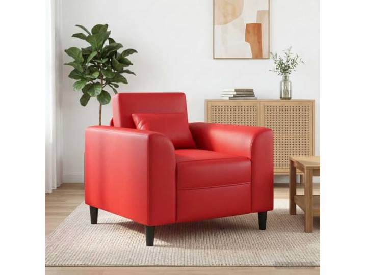 Sessel Rot Kunstleder mit Breiten Armlehnen Moderne Einrichtung,Schlafzimmer,Wohnzimmer,geschwungene Armlehnen,Schaumstofffüllung