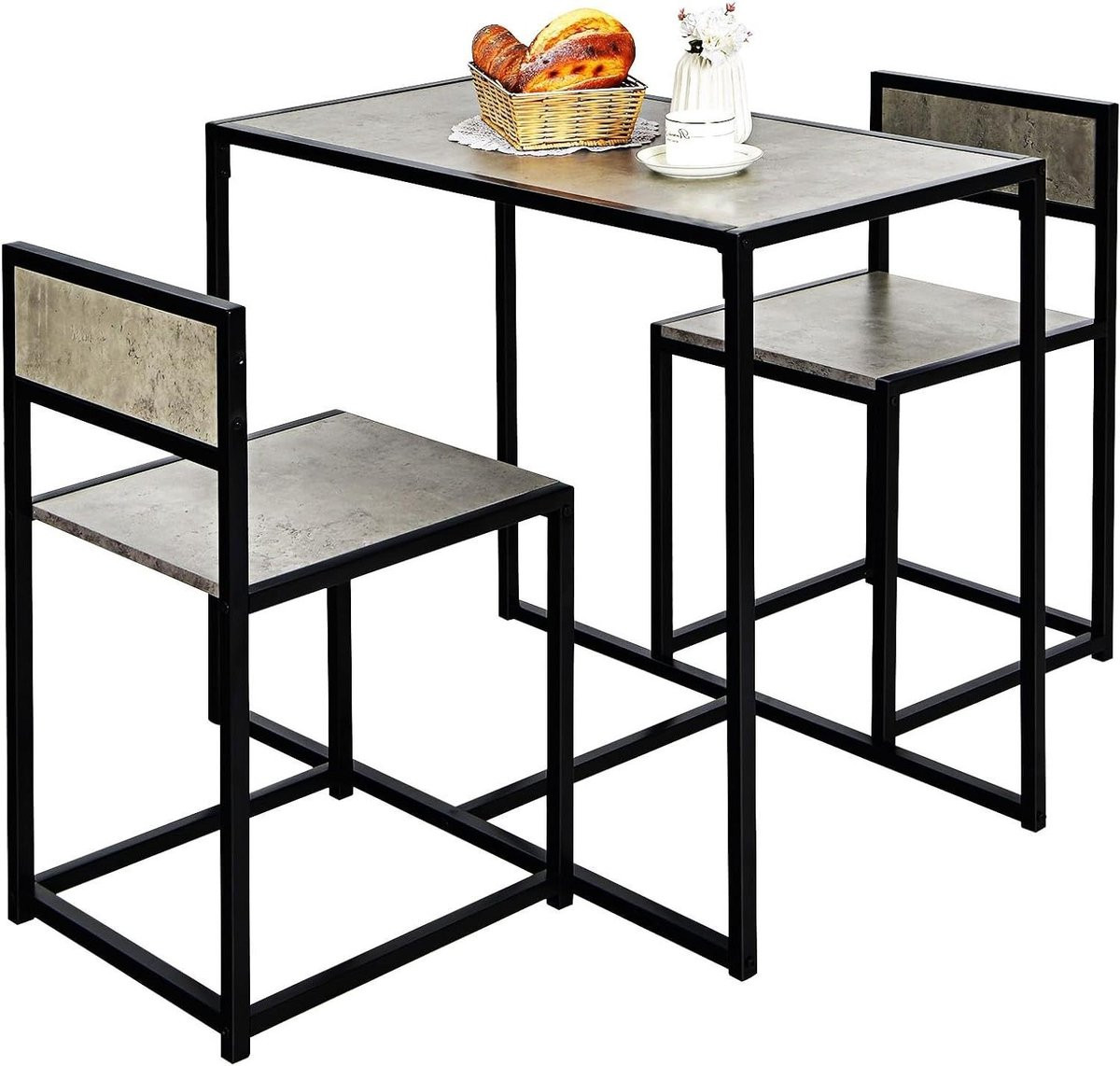 Compacte tafelset met 2 stoelen in grijs houtkleur voor de keuken of eetkamer, B: 90 cm, D: 47 cm