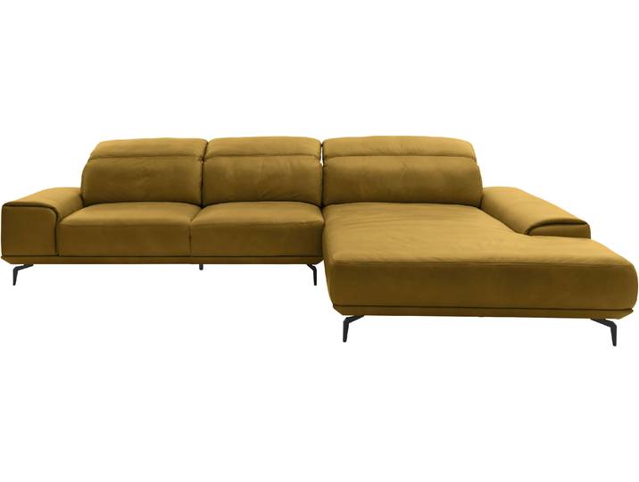 Wohnlandschaft, Long-Life-Leder, Gelb (Kurkuma), 342×207 cm, Mit Elektrischen Funktionen, Musterring MR 2490