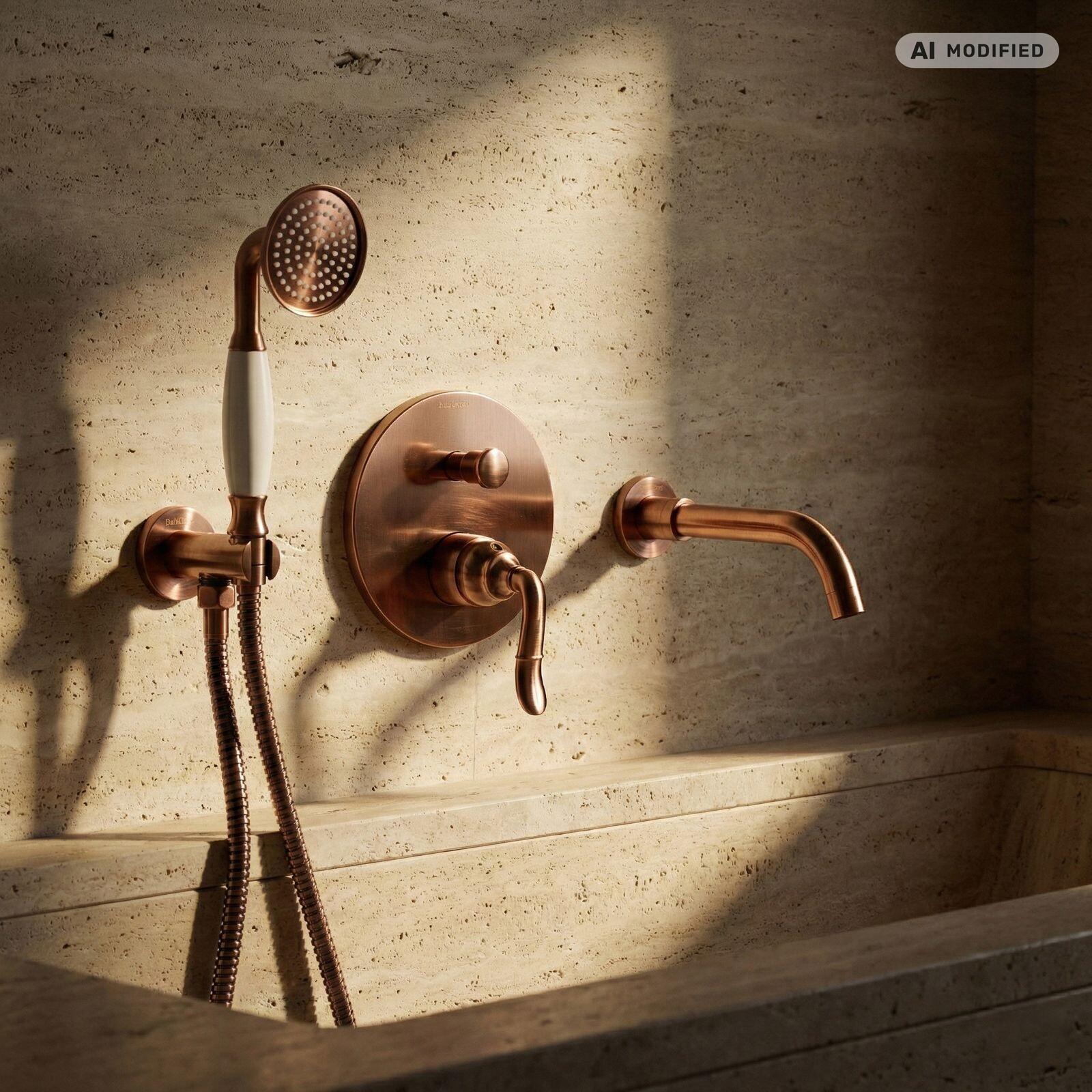 PaulGurkes Unterputz Badewannen-Armatur Kupfer Rote Bronze Nostalgie Retro Antik