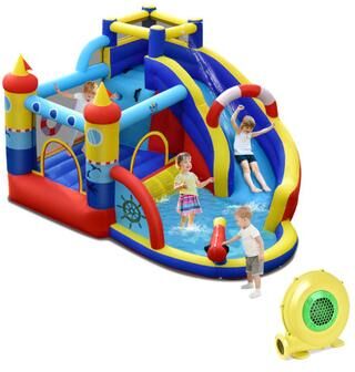 Costway Inflatable Bounce Castle with Slide Climbing Wall and 450W Blower