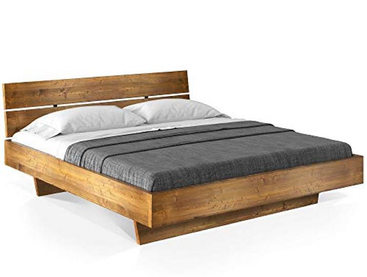 moebel-eins CURBY Massivholzbett Doppelbett Wangenbett mit Kopfteil aus massiver Thermo -Fichte, hochwertige Verarbeitung, einfacher Aufbau, Made in Germany, 120 x 200 cm, Vintage