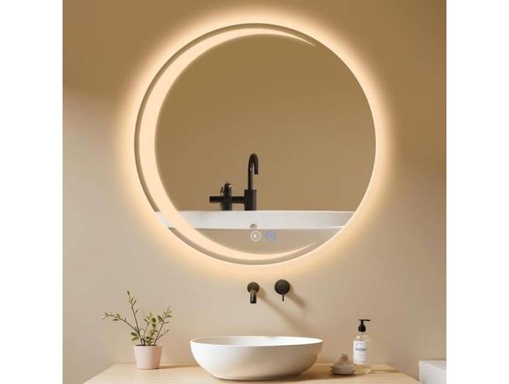 Miroir mural - NETTLIFE - Rond 80 cm - LED intégrée - IP44 - Dimmable tactile