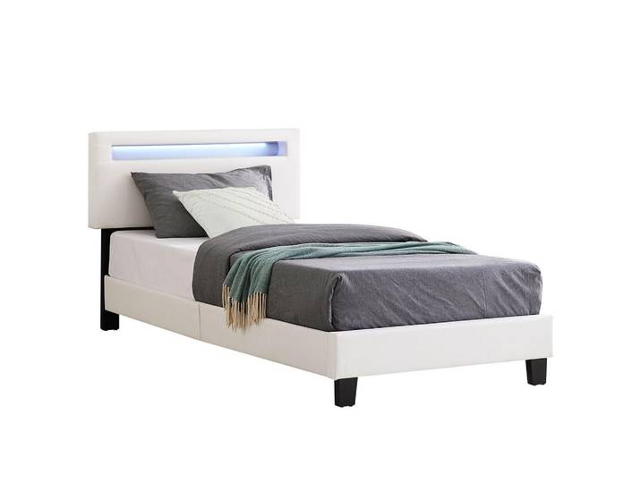 CARO-Möbel Polsterbett MIT LED Benito 90x200 cm weiß, Weiß, Mode, 90x200 cm, Schlafzimmer, Betten, Polsterbetten