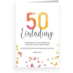 Einladungskarte 50. Geburtstag: Zahl in Aquarell 50 in Weiß