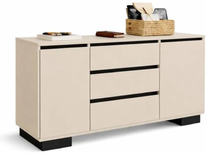 Meble Pitus Kommode 145 cm breit mit Schubladen und Türen, Sideboard für Wohnzimmer, Schlafzimmer und Flur, moderner Wohnzimmerschrank, stabile Konstruktion, Holzoptik (Kaschmir)