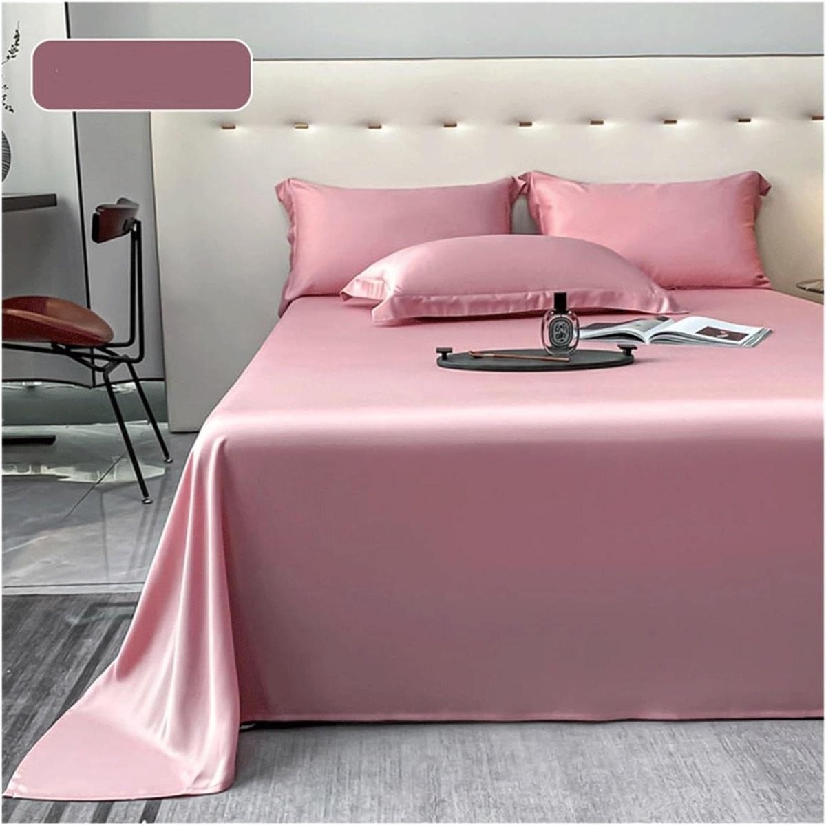 Zijdezacht katoenen plat laken voor volwassenen - Roze - 200 x 245 cm