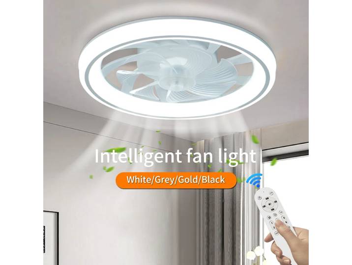 Lampe de ventilateur de plafond mince moderne, ventilateur de plafond silencieux blanc, télécommande, gradation illimitée, 6 éoliennes, chambre à coucher et salon