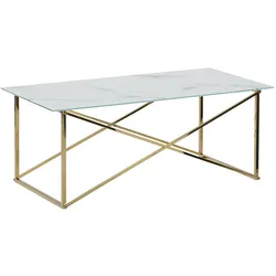 COUCHTISCH Marmor Optik weiß/gold rechteckig 100/50 cm Emporia