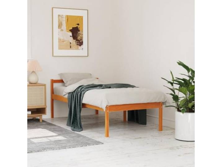 WDGJJFECNMUEHI Massives Kiefernholz Seniorengerecht 90x200 cm Braun Seniorenbett Massivholz Kiefer Wachsbraun 90x200 cm Bettgestell mit Lattenrost Hohe Einstiegshoehe 44 cm
