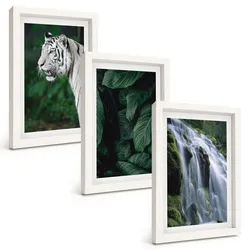 BILDER SET 3er Set - 20x30 cm Weißer Rahmen - Wasserfall aus weißen Tigerblättern