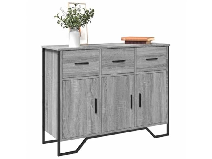 RJPLMFV Anrichte Sonoma, grau, 97 x 32,5 x 74,5 cm, Holz, Technik Füße aus Metall, 2 Türen, großer Stauraum, langlebig und stabil