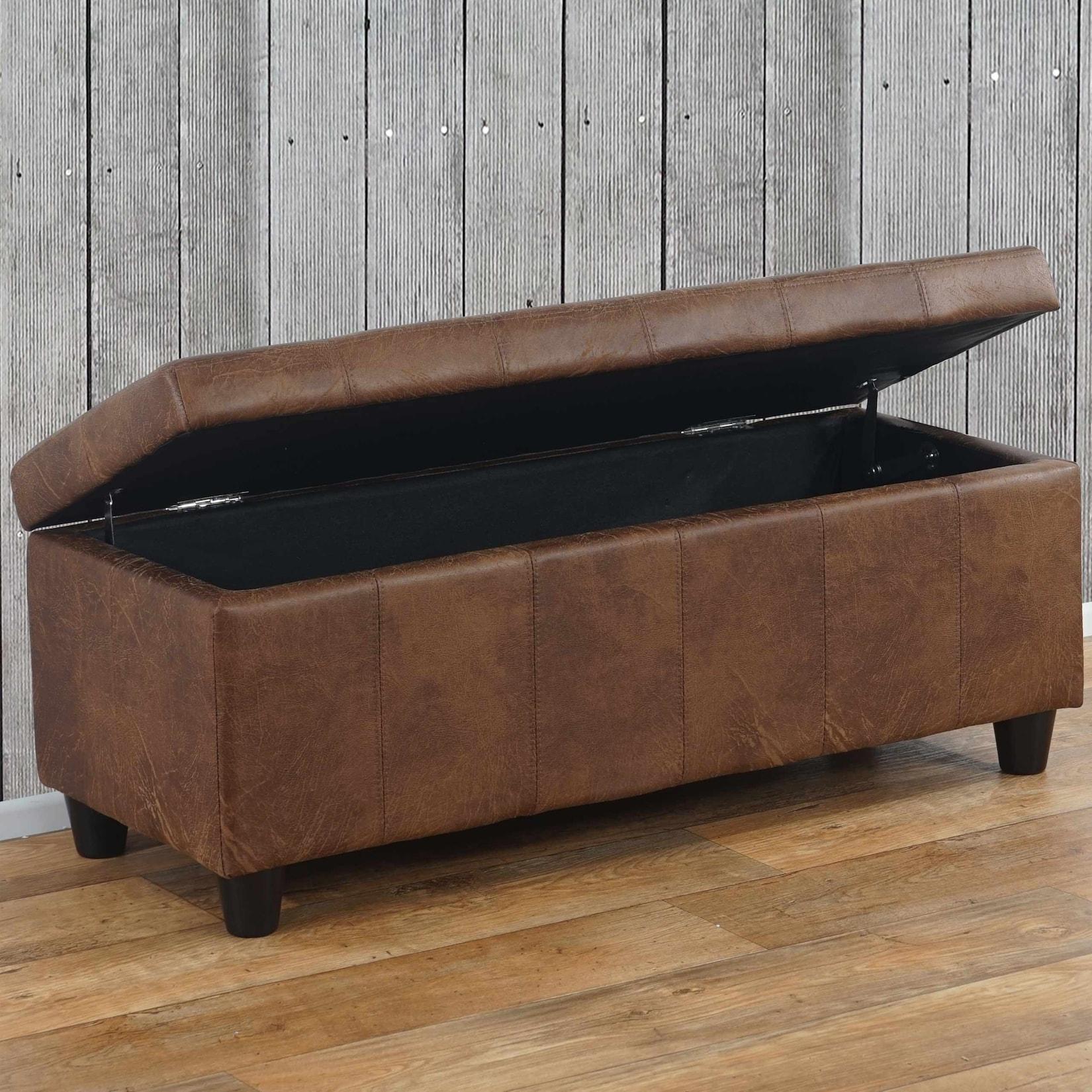 Aufbewahrungs-Truhe Kriens, Sitzbank Bank, Stoff/Textil, 45x114x45cm MVG-zertifiziert ~ Wildlederimitat