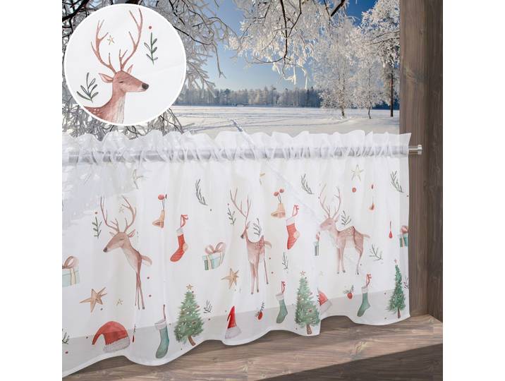 Scheibengardine GOODPRODUCT Olwyn Gr. 3, bunt (multi), B:90cm H:45cm, Polyester, Gardinen, Scheibengardine, weihnachtlich, transparent, bedruckt, schöne Haptik