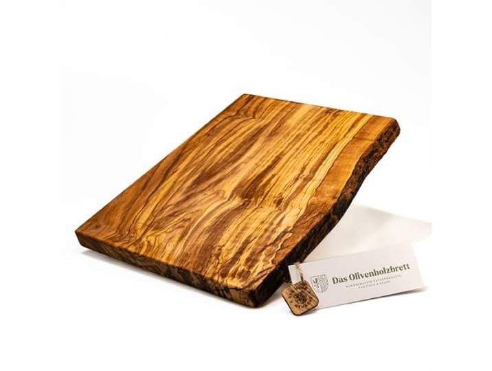 DAS OLIVENHOLZBRETT® Schneidebrett aus Olivenholz xl/Servierbrett aus groß/Tranchierbrett/eine Seite naturbelassen/massives Olivenholzbrett 40cm x30cm x2,5cm