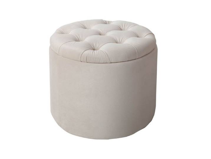 Licht-Erlebnisse Hocker LAURA, mit Stauraum Ø 50 cm Beige Samt Metall Chesterfield Pouf Hocker