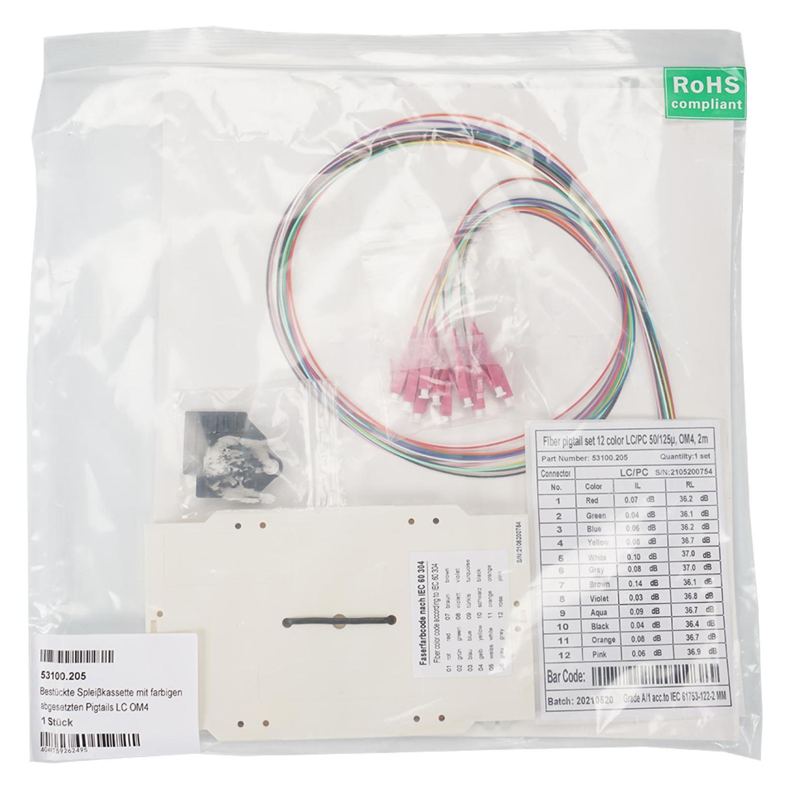 EFB Elektronik Bestückte Spleisskassette mit farbigen abgesetzten Pigtails LC OM4 (0.80 m) (53100.205)