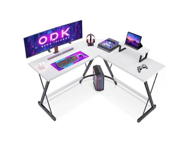 Coleshome Bureau Gaming Angle Support pour Moniteur Table en L pour Le Travail à Domicile et Gaming 127x127cm Blanc