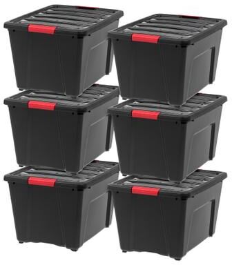 IRIS 53 Quart Stack & Pull Box, 6 Pack, Black