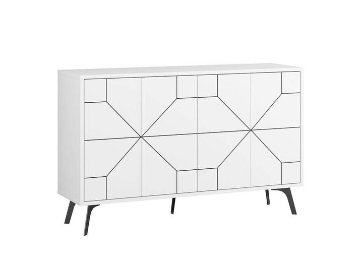 Calicosy Buffet mit 4 Türen und dekorierten Türen L123 cm - Dune, Weiß, 35x62.4x123 cm, Kleinmöbel, Kommoden, Sideboards