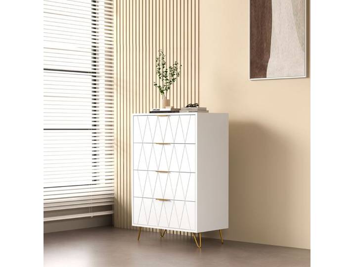 Commode - COMANLAI - 4 Tiroirs - Bois et Métal - Blanc - 60x34x90 cm