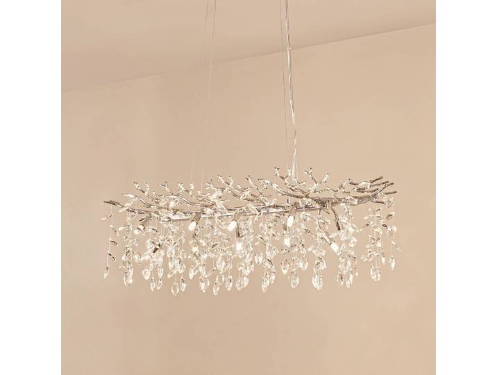 Kristall Hängeleuchte Bellora Lucande, dimmbar, chrom / silber, für Wohn- / Esszimmer, Kristall, Modern