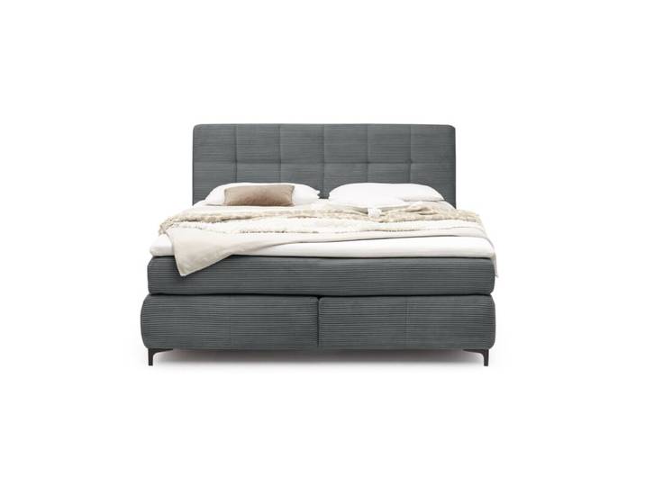 Trendstore Jale Mix/Max Boxspringbett in Cord, inkl. 2 Matratzen und Topper - Cord 426/09 grau - Hart Hart Schlafzimmer, Kopfteil mit Steppung, mit Matratzen und Topper, bequeme Polsterung, trendiger Cordbezug Modern, Zeitlos