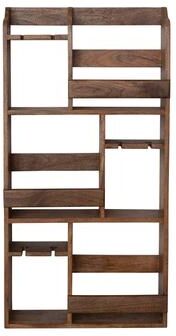 Storied Home "Mango Wood Wall Wine Rack with Stemmed Glass Holders and Shelves - 22.25""L x 5.0""W x 44.0""H"
