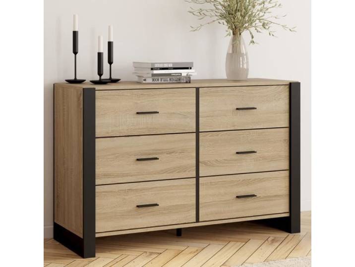 IDMARKET Commode 6 tiroirs ONYX 115 cm bois et noir