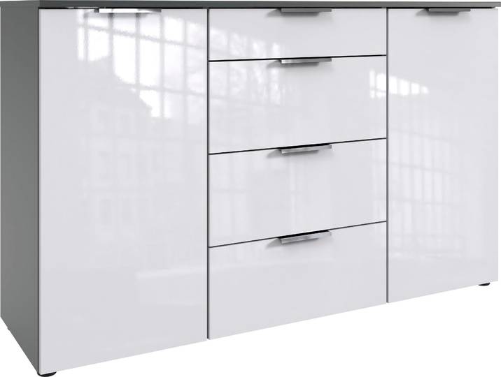 Kombikommode WIMEX level36 D by fresh to go , grau (korpus graphit, front lack weiß), B:135cm H:84cm T:41cm, Holzwerkstoff, Sideboards, Kombikommode, mit lackierten Hochglanz Fronten, soft-close Funktion, 135cm breit