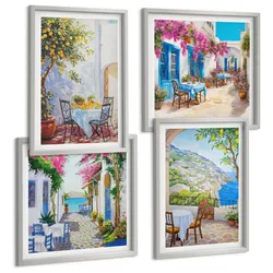 BILDER SET 4er Set - 50x50 cm & 40x60 cm Silberner Rahmen - Charmante Straßen mit Pflanzen