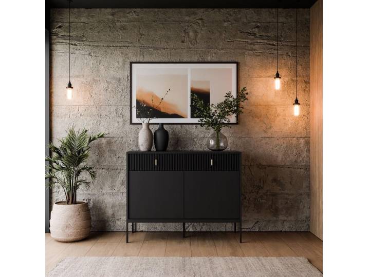 Kommode MIDNIGHT 2D2S mit zwei Schubladen auf Gestell Schwarz