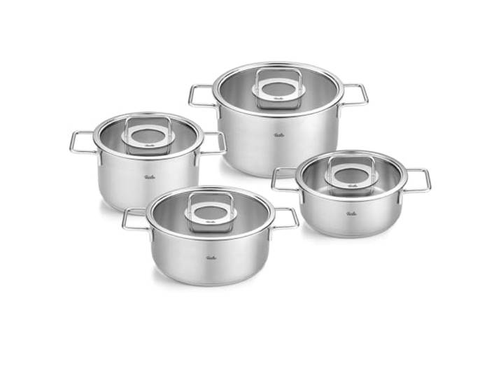 Fissler, Pure Collection Kochtopfset 4-teilig, Edelstahl, 2 Kochtöpfe & 2 Bratentöpfe, Glasdeckel, Induktion, Made in Germany
