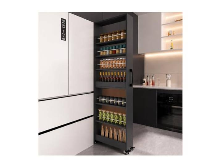 MJJRWF Schmaler Rollbarer Ausziehbarer Küchenregal Platzsparender Schrank für Engstellen, Stabile Konstruktion, Leichtgängige Rollen(Style 4,15x55x184cm)