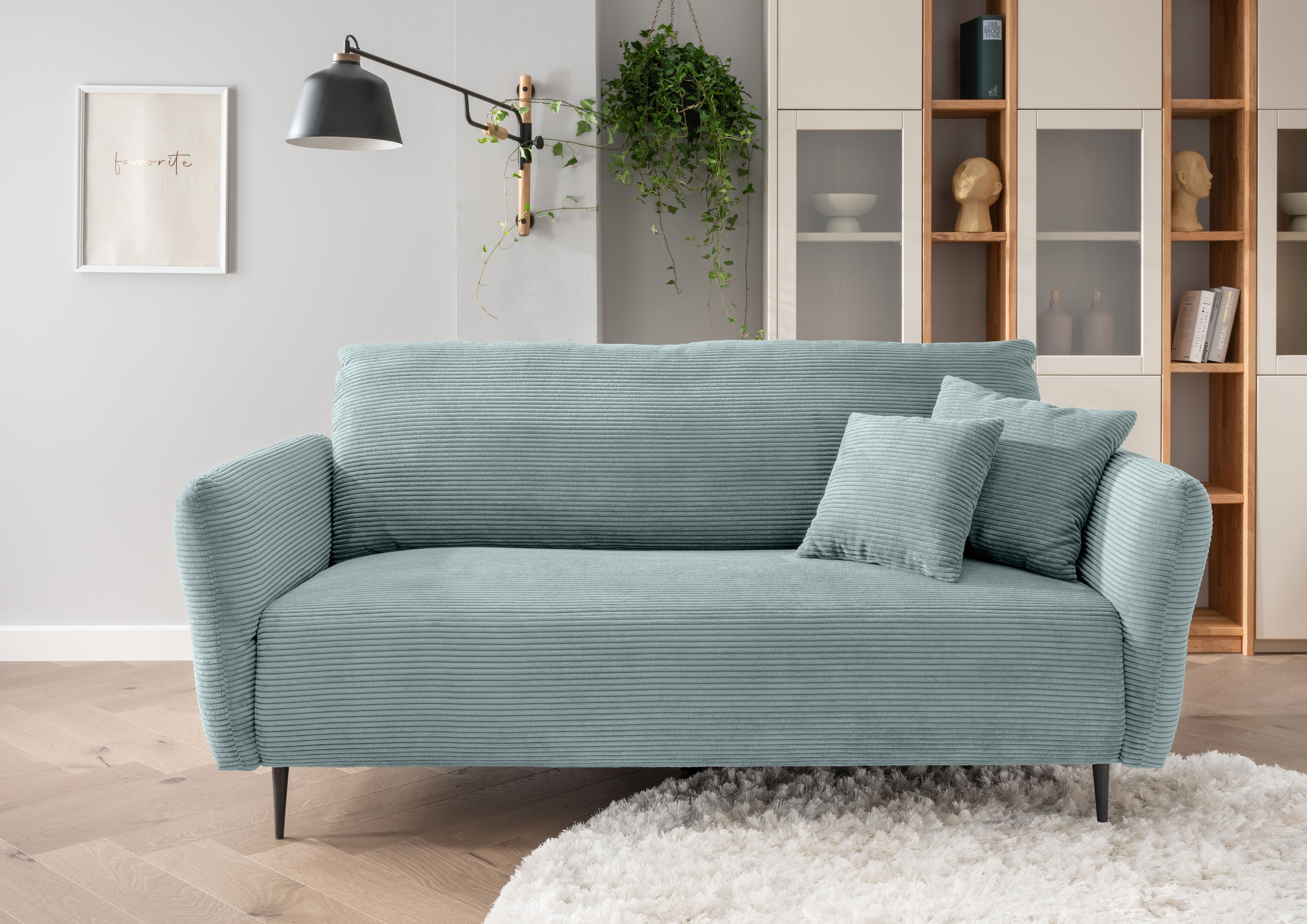 3-Sitzer HOME AFFAIRE "Vanilla, Breite 231cm, verstellbare Armlehnen, bequem, bodenfrei", blau (aqua), B:255cm H:94cm T:102cm, 93% Polyester, 7% Polyamid, Sofas, 3-Sitzer, bodenfrei, bequem und zeitlos