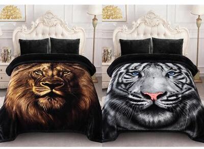 JML "Reversible 2-Ply Raschel Plush Bed Blanket with Two Distinct Designs, 85"" x 95"", 10 lb"