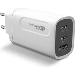 GP Batteries GP GaN USB Schnelladeadapter 65W PD 2xUSB-C & 1xUSB-A weiss (65 W, 3 Ports), USB Ladegerät, Weiss